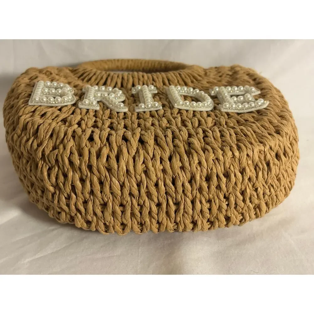 Bride Straw Bag Beaded Handbag Wedding Bridal Bachelorette Beach Vacation Purse